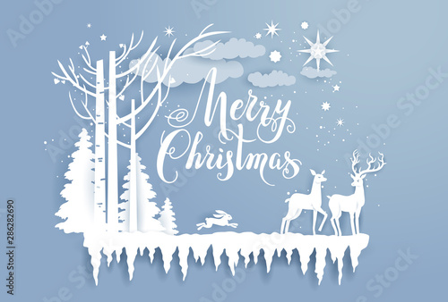Wood, snowflakes and deers.