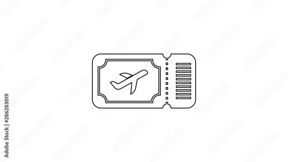 Black Airline ticket line icon on white background. Plane ticket. 4K Video motion graphic animation Black Airline ticket line icon on white background. Plane ticket. 4K Video motion graphic animation