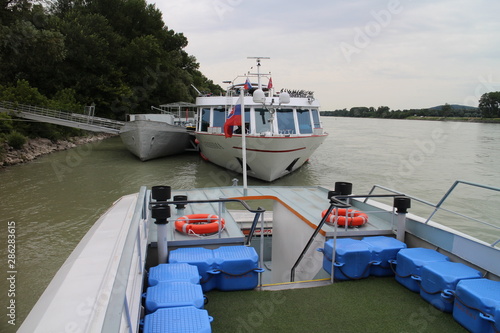 Photography Cruise ship in Devin haben on Danube river near Bratislava, Slovakia