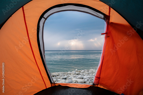 Amazing sea view from the camping tent