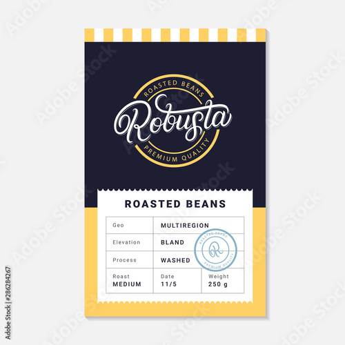Robusta coffee beans packaging label design template.