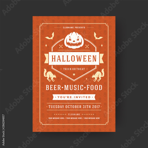 Halloween party flyer celebration night party poster design vintage typography template vector illustration