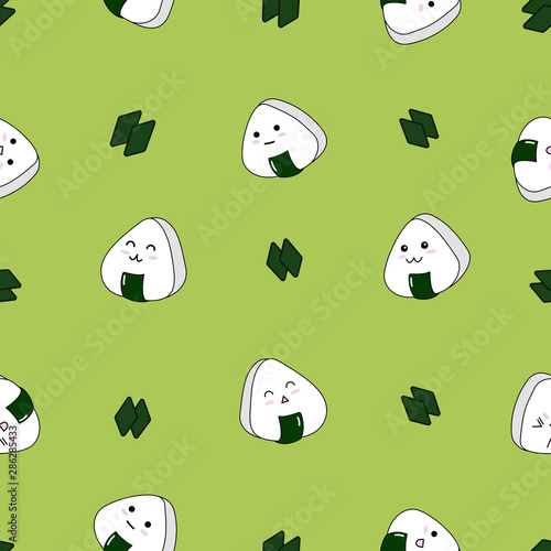 onigiri pattern on green background