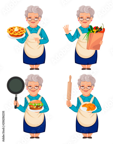 Old cute woman grandmother, set of four poses