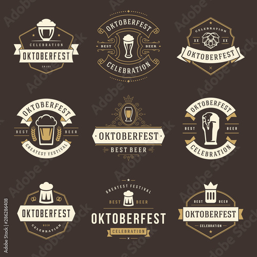 Oktoberfest celebration beer festival labels, badges and logos set r