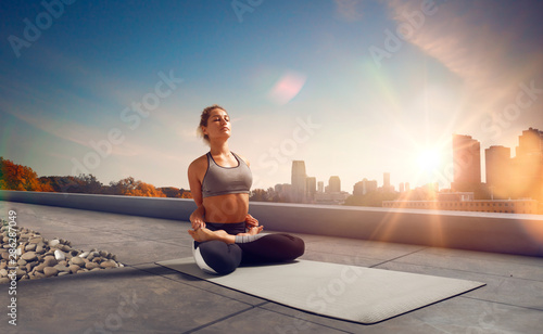 Yoga woman. Young woman doing yoga in morning.