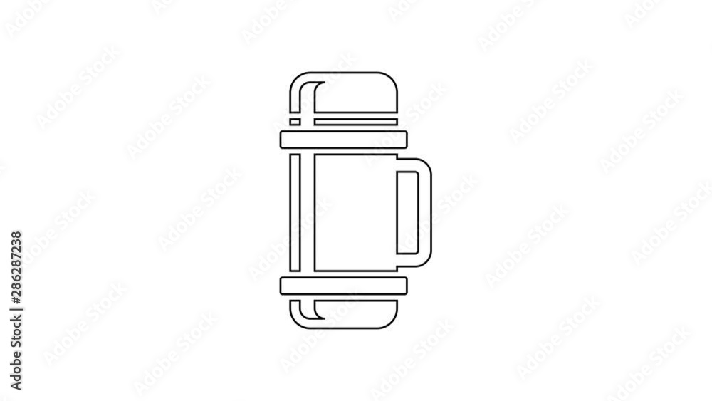 Black Thermos container line icon on white background. Thermo flask icon. Camping and hiking equipment. 4K Video motion graphic animation Black Thermos container line icon on white background. Thermo flask icon. Camping and hiking equipment. 4K Video motion graphic animation