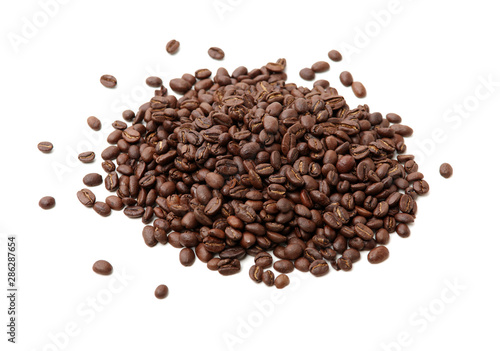 Coffee beans isolated on white background. Each bean have to clipping path on white background