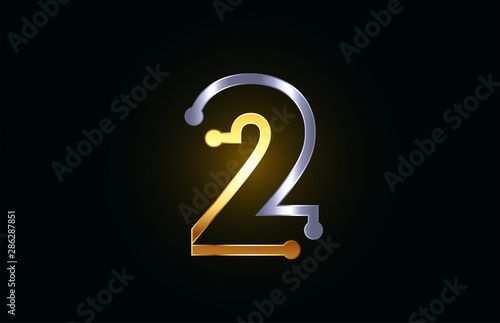 gold and silver metal number 2 for logo icon design