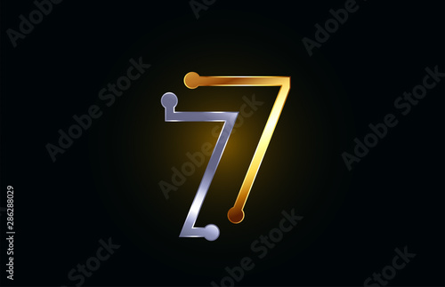 gold and silver metal number 7 for logo icon design