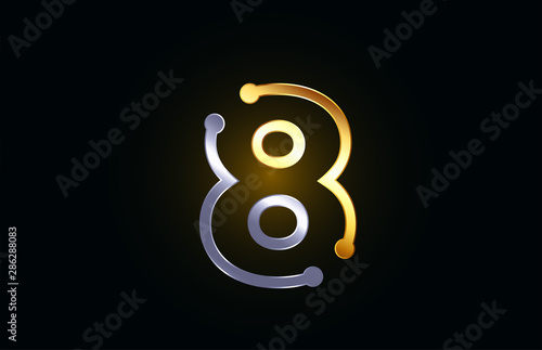 gold and silver metal number 8 for logo icon design