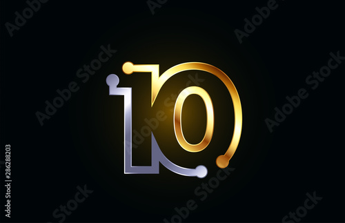 gold and silver metal number 10 for logo icon design