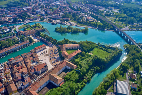 Aerial photography with drone. Beautiful view of the city of Peschiera del Garda, Italy. © Berg