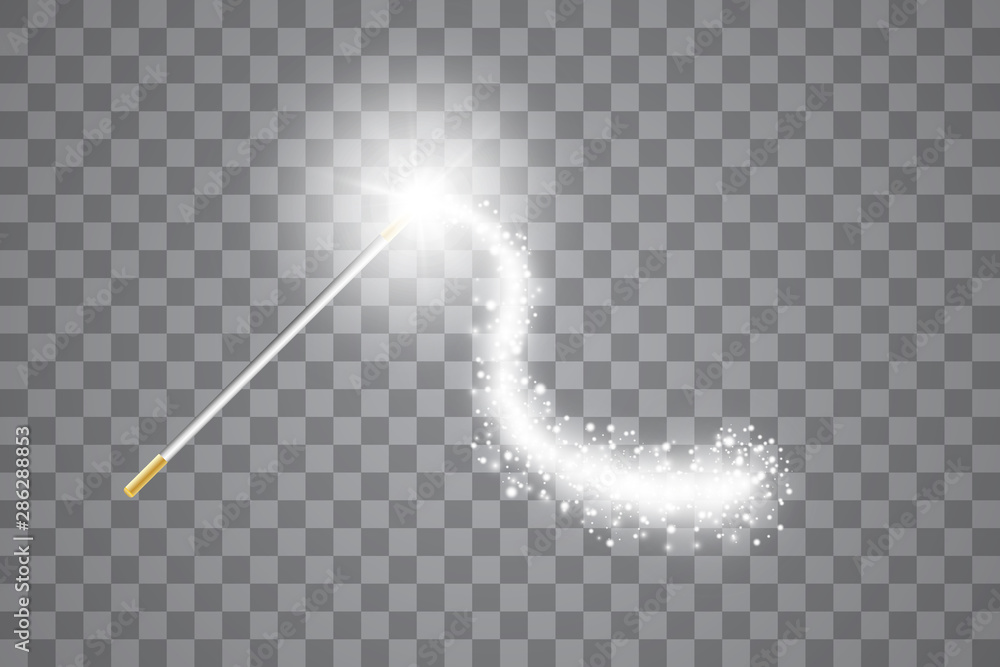 Magic wand. Vector illustration. Isolated on black transparent background.
