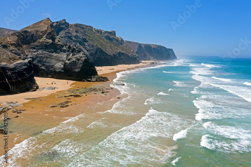 Aerial from the beach at Praia Vale Figueiras in Portugal photo