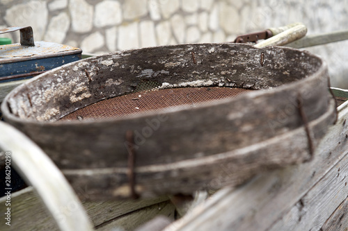 Vintage garin sifter. Selective focus on sifter. Close up photo