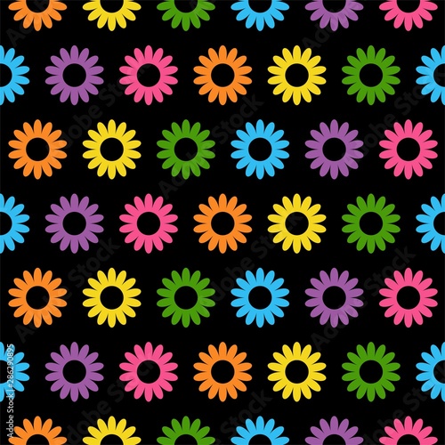 Seamless floral pattern. Abstract floral background. Bright flowers on a black background.