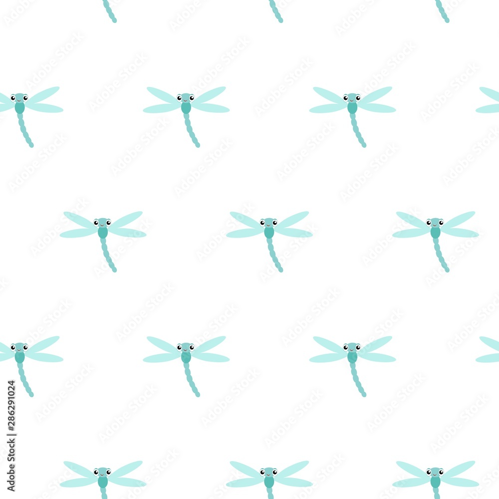 Obraz premium Vector pattern with many green dragonflies on white background. Seamless pattern can be used for wallpaper, pattern fills, web page background,surface textures.