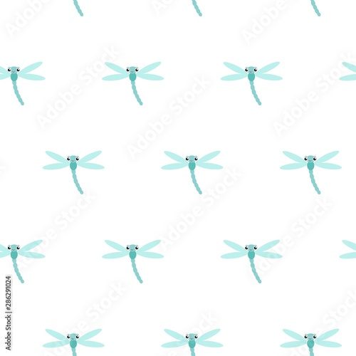 Vector pattern with many green dragonflies on white background. Seamless pattern can be used for wallpaper  pattern fills  web page background surface textures.