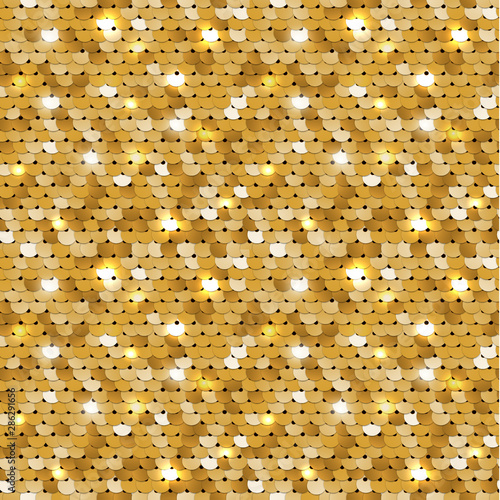 Seamless golden texture of fabric with sequins