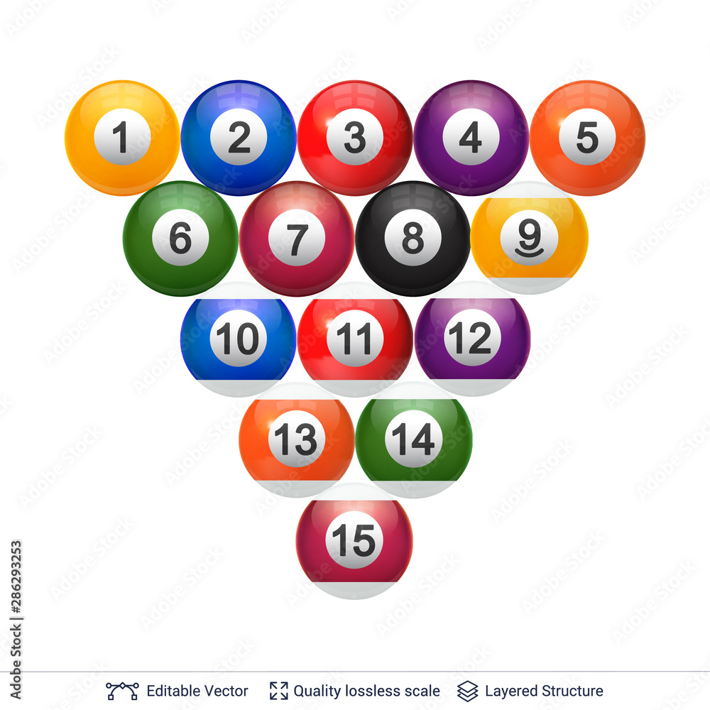Set of colorful billiard snooker pool balls.