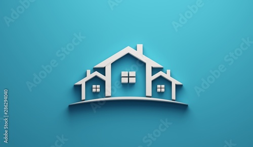 Fototapeta Naklejka Na Ścianę i Meble -  Real Estate Houses Logo Design in blue background . 3D Rendering Illustration