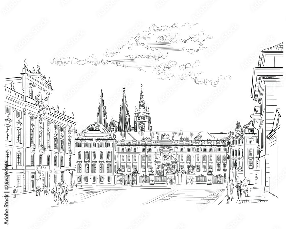 Obraz premium Vector hand drawing Prague 1