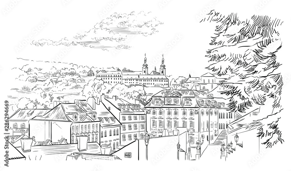 Vector hand drawing Prague 3