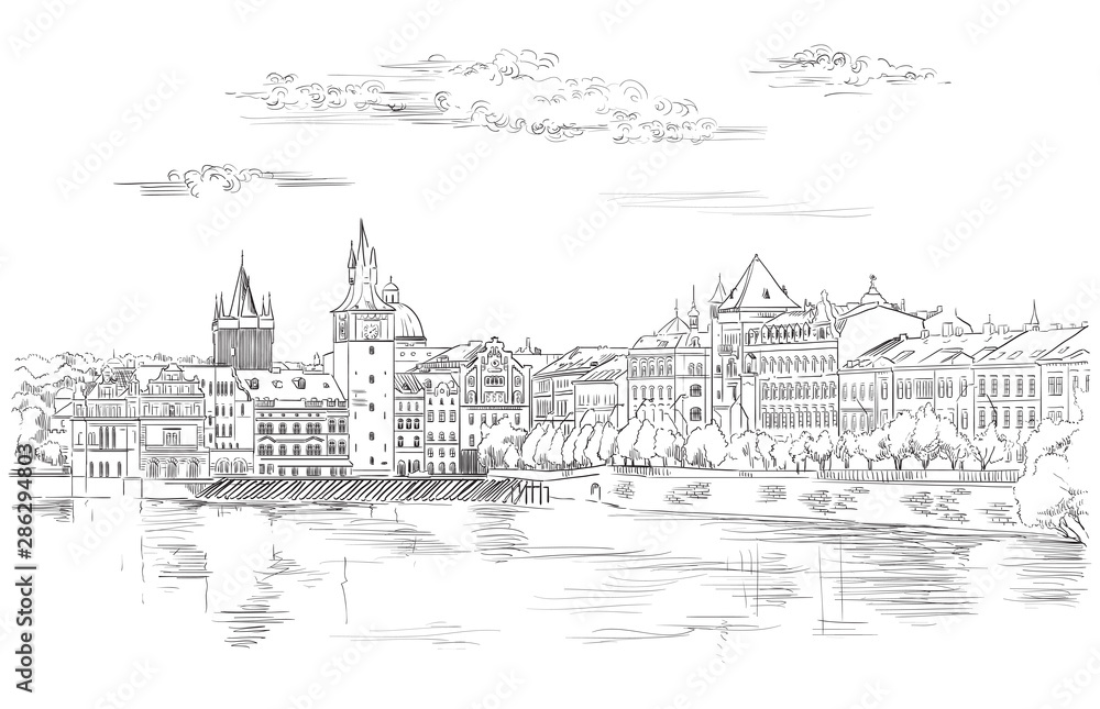 Fototapeta premium Vector hand drawing Prague 9 2