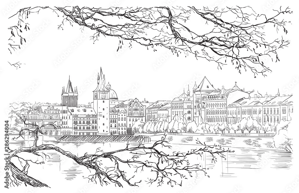 Vector hand drawing Prague 9