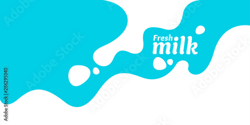 Modern poster fresh milk with splashes on a light blue background. Vector illustration