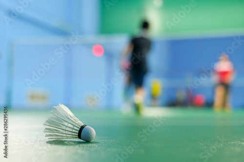 badminton - badminton courts with players competing