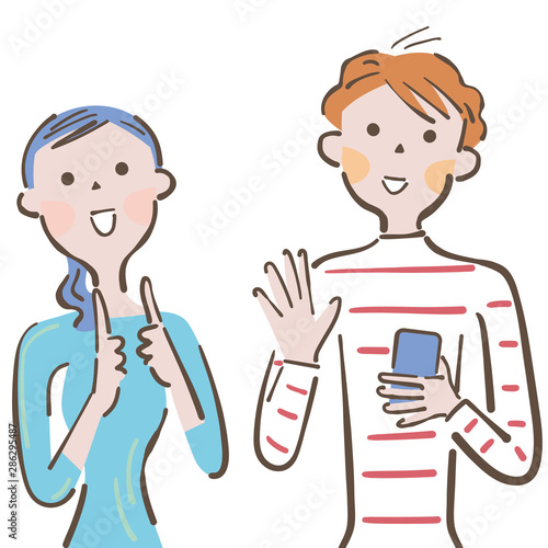 手話とスマホでコミニュケーションするカップル イラスト Stock イラスト Adobe Stock