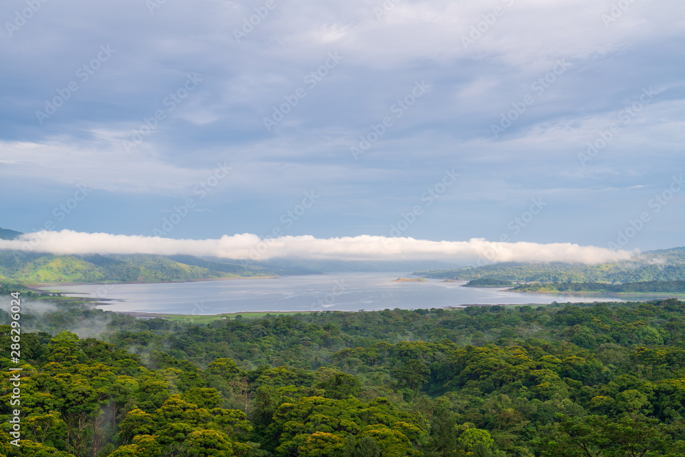 Lake arenal and surrounding rainforest in the Alajuela region of Costa Rica