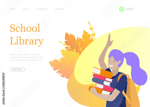 Landing page template with Happy school children joyfully jumping and laughing. Concept of happiness, gladness and fun. Vector illustration for banner