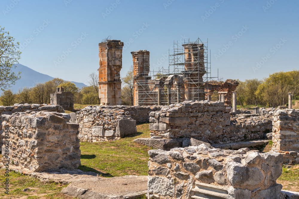 Basilica in the archeological area of ancient Philippi, Greece