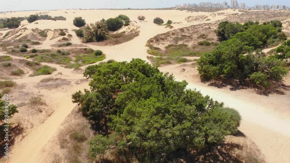Drone flying over sand dunes of Ashdod Drone flying over sand dunes of Ashdod