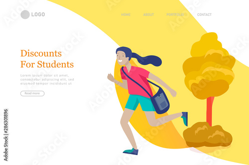 Landing page template with Happy school children joyfully jumping and laughing. Concept of happiness, gladness and fun. Vector illustration for banner