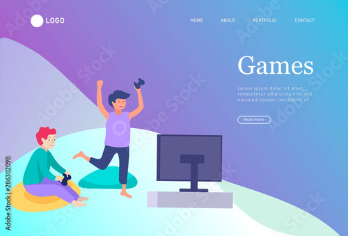 Landing page with Happy school children performing various activities