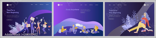 Set of web page design templates with relaxed learning people outdoor and graduate for online education, training and courses. Modern vector illustration concepts