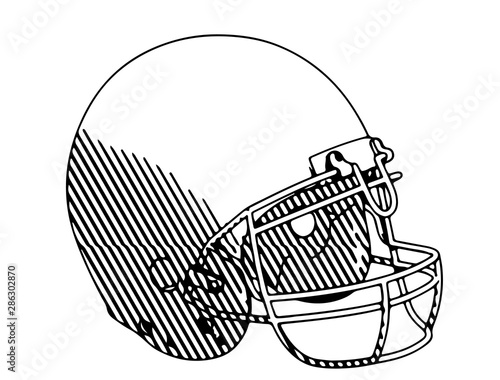 american football helmet sketch with hatching vector