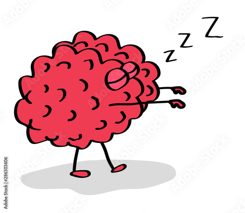 Brain sleepwalking on a white background. Carotid brain. Cartoon. Vector illustration. 