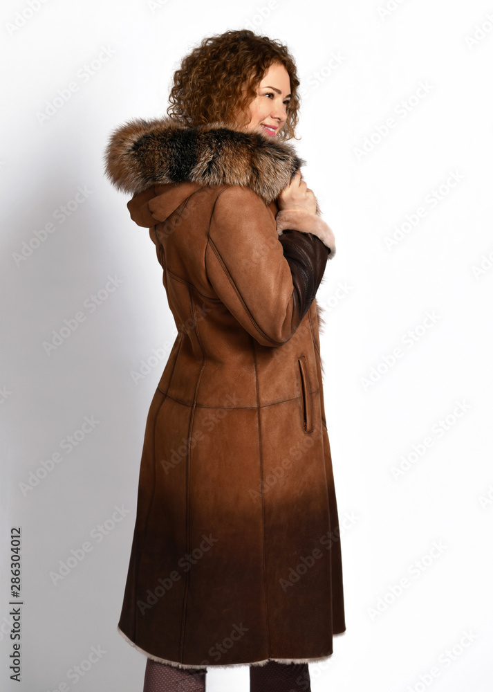 Brown Gradient Sheepskin Coat, Red Curly Fur Coat