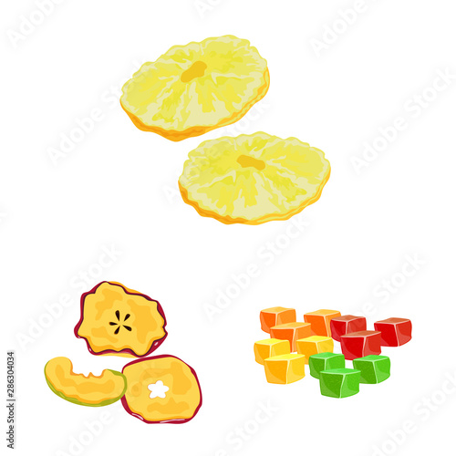 Vector illustration of fruit and dried icon. Collection of fruit and food stock vector illustration.