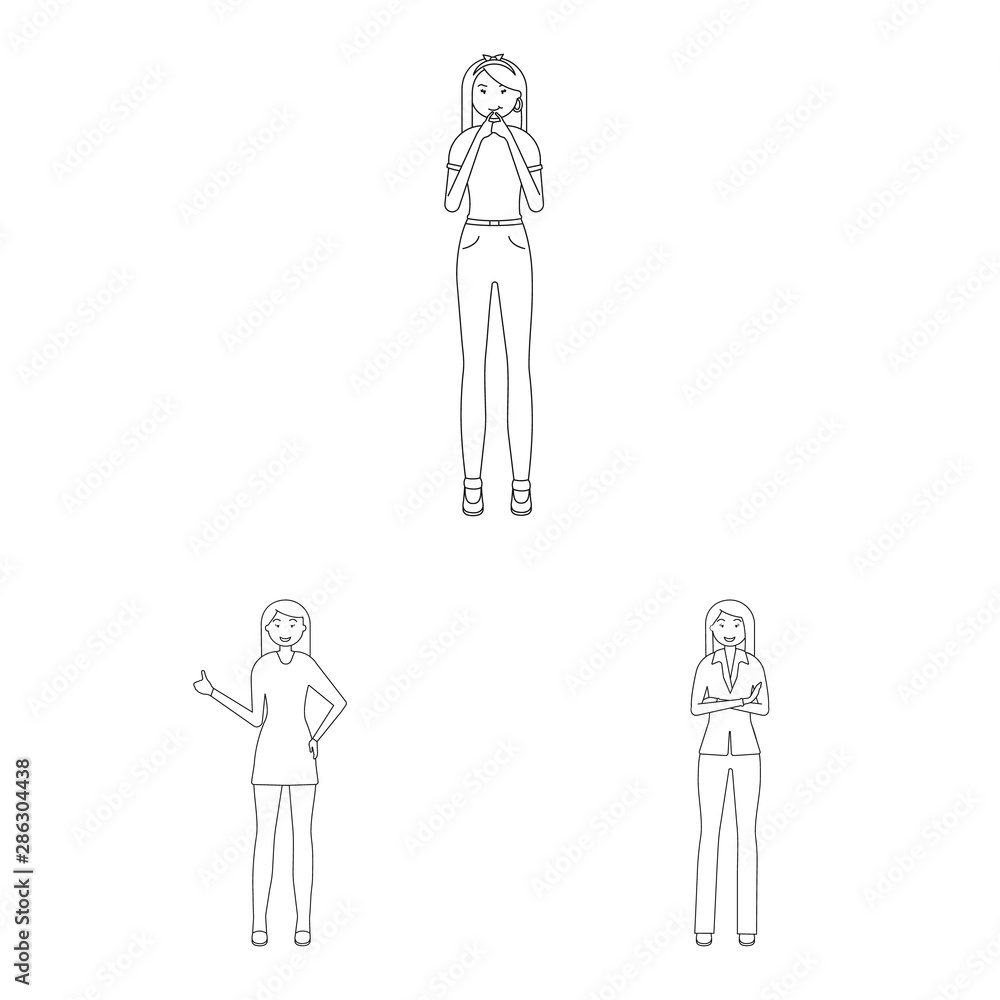 Vector illustration of posture and mood symbol. Set of posture and female stock vector illustration. Vector illustration of posture and mood symbol. Set of posture and female stock vector illustration.