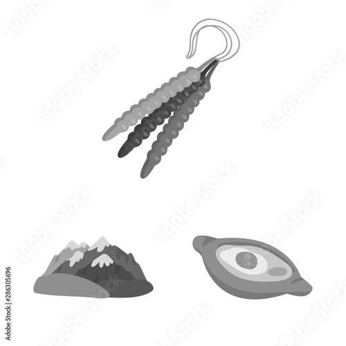 Vector illustration of attributes and tourism sign. Collection of attributes and national stock vector illustration.