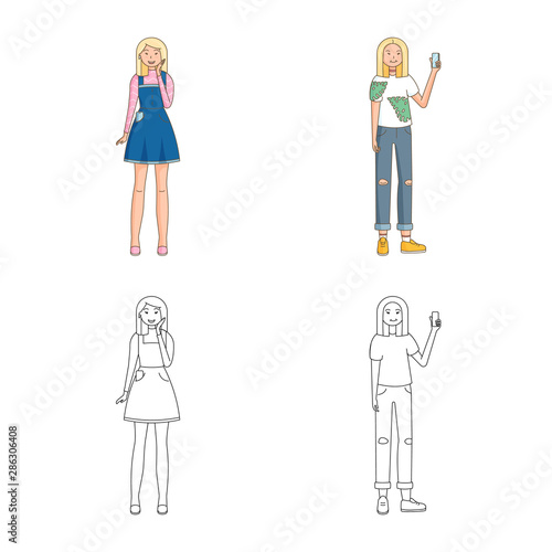 Isolated object of posture and mood sign. Collection of posture and female stock vector illustration.