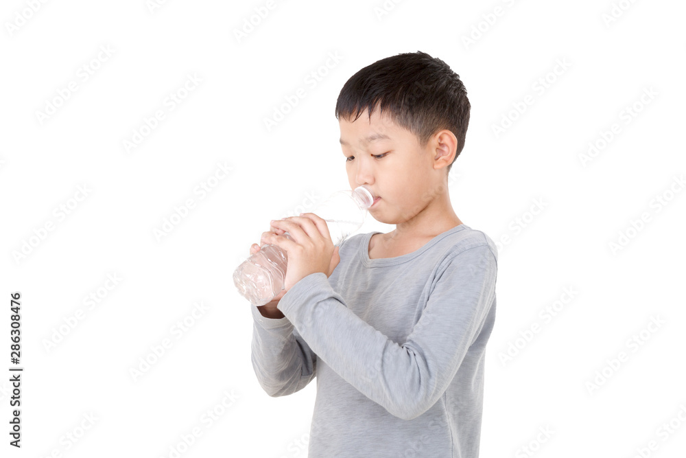 Asian Boy Drinking water Isolated on white background. Side view. Asian Boy Drinking water Isolated on white background. Side view.