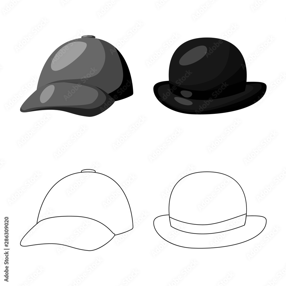 Isolated object of clothing and cap logo. Collection of clothing and beret stock vector illustration. Isolated object of clothing and cap logo. Collection of clothing and beret stock vector illustration.