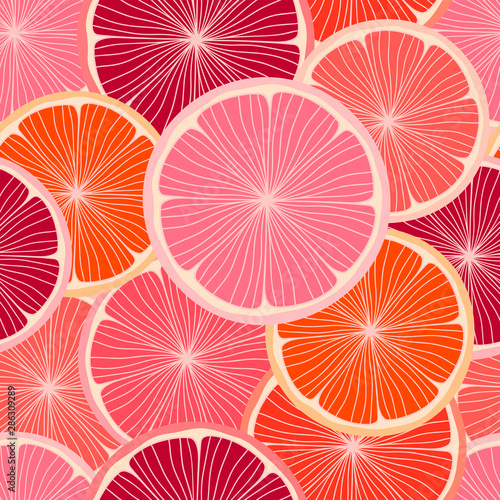 Grapefruit tropical seamless abstract background. Vector bright print for fabric or wallpaper.